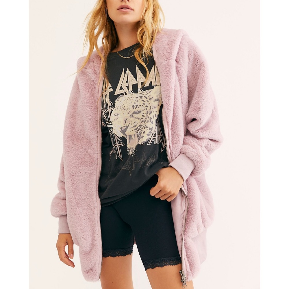 New FREE PEOPLE Soft Faux Fur Hooded Jacket Coat